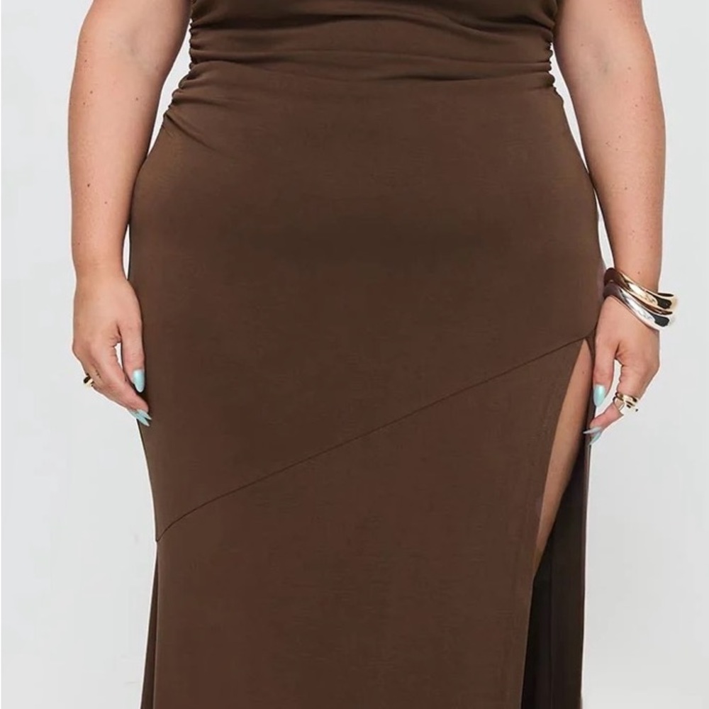 Rios One Shoulder Maxi Dress Brown Curve Princess Polly